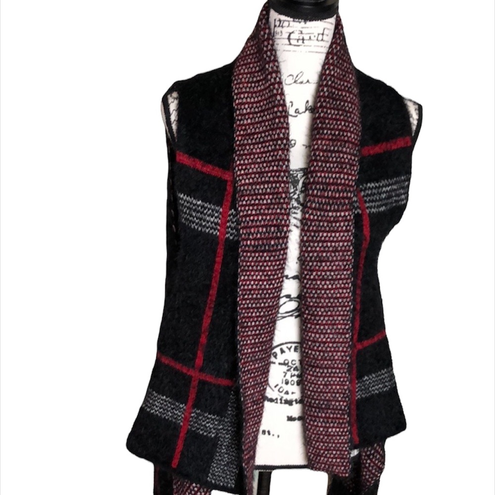 Plaid Sleeveless Open Cardigan Size M